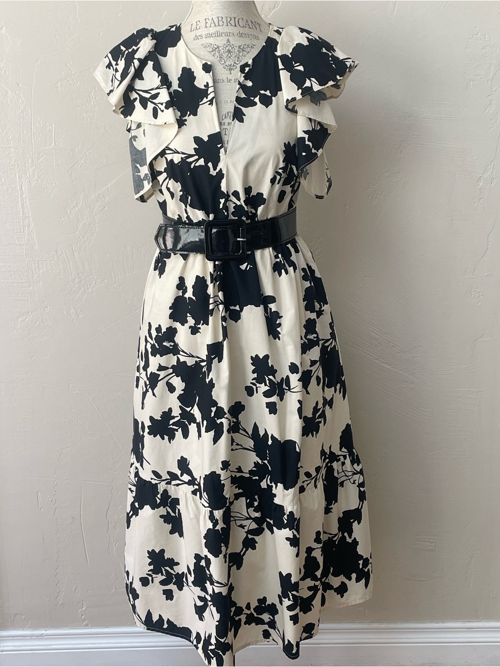 a new day Black & White Floral Ruffle Midi Dress
